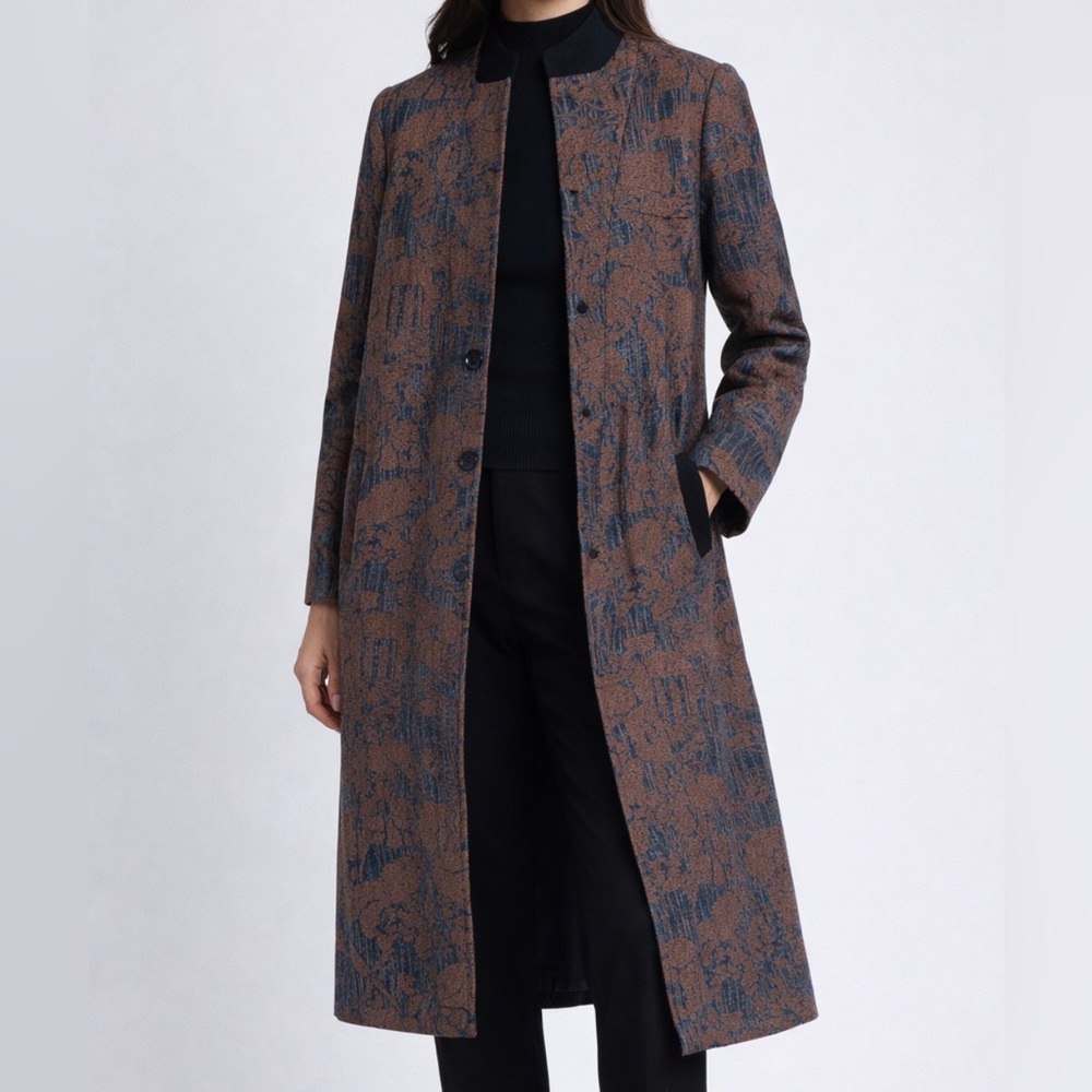 Etro Milano Textured Jacquard Coat – Brown & Blue – See Measurements